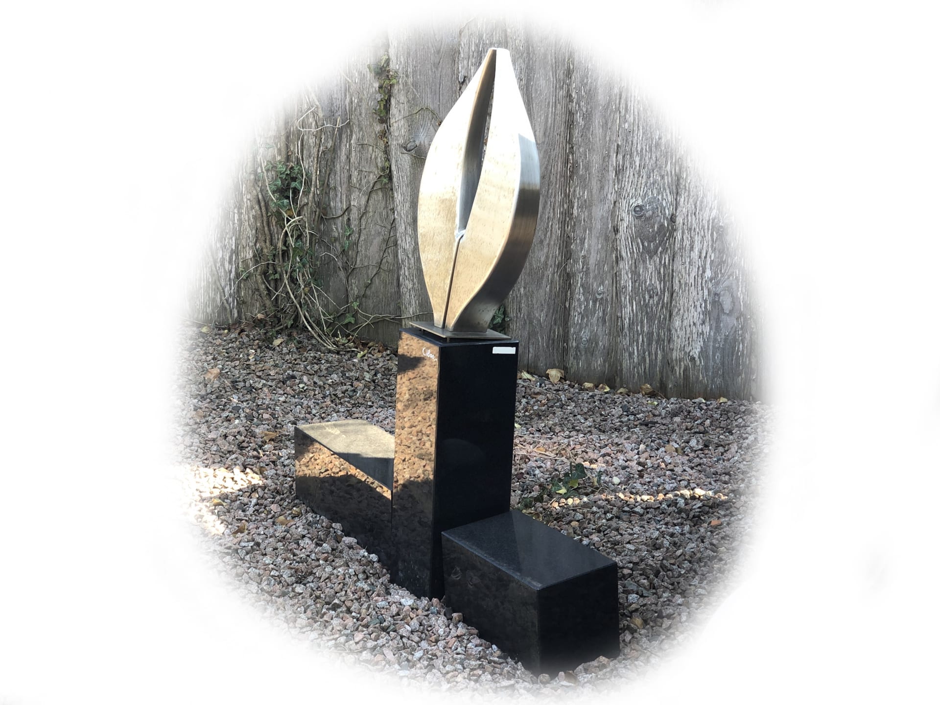 Grafsteen zwart graniet & RVS 37