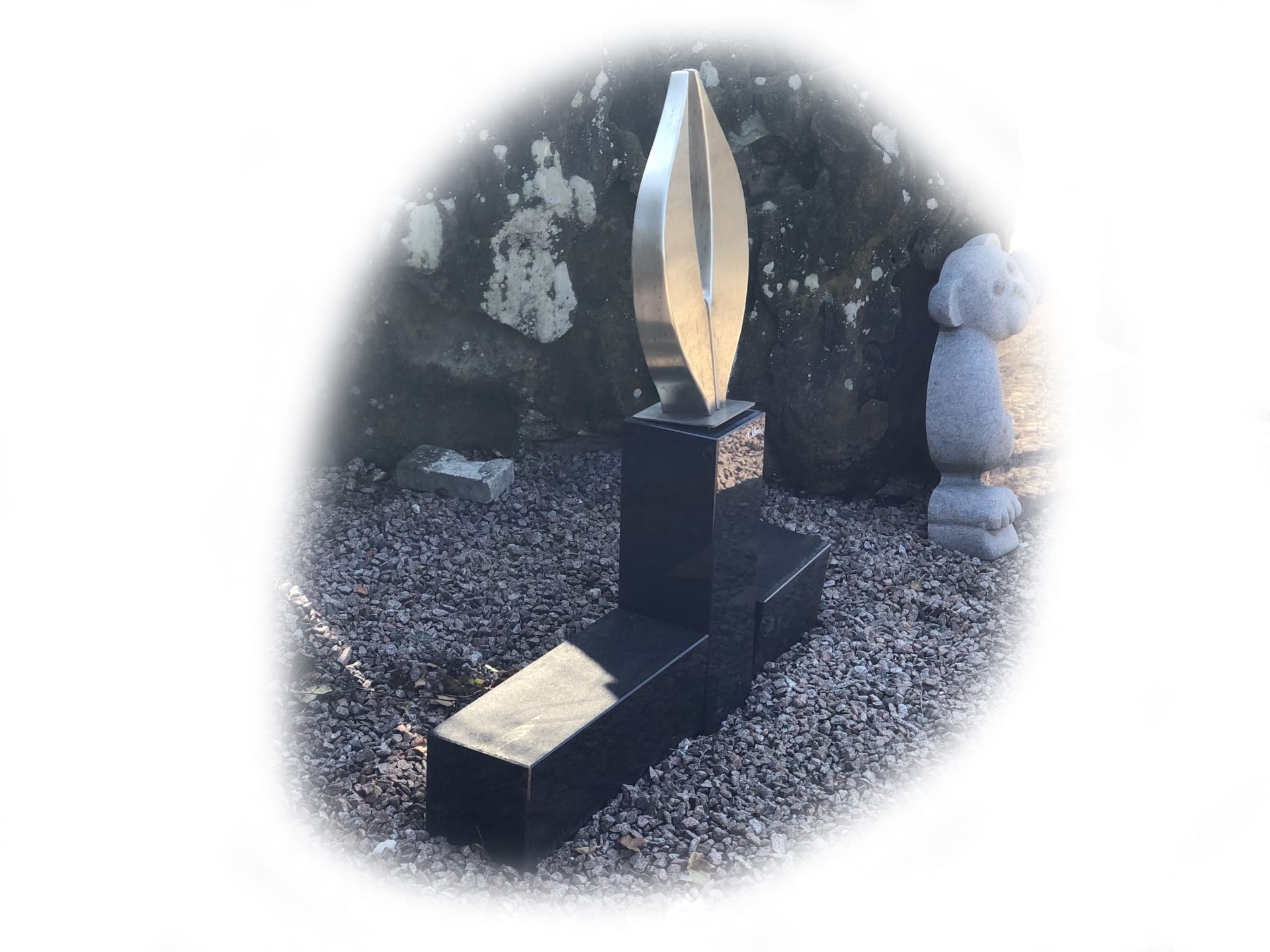 Grafsteen zwart graniet & RVS 37